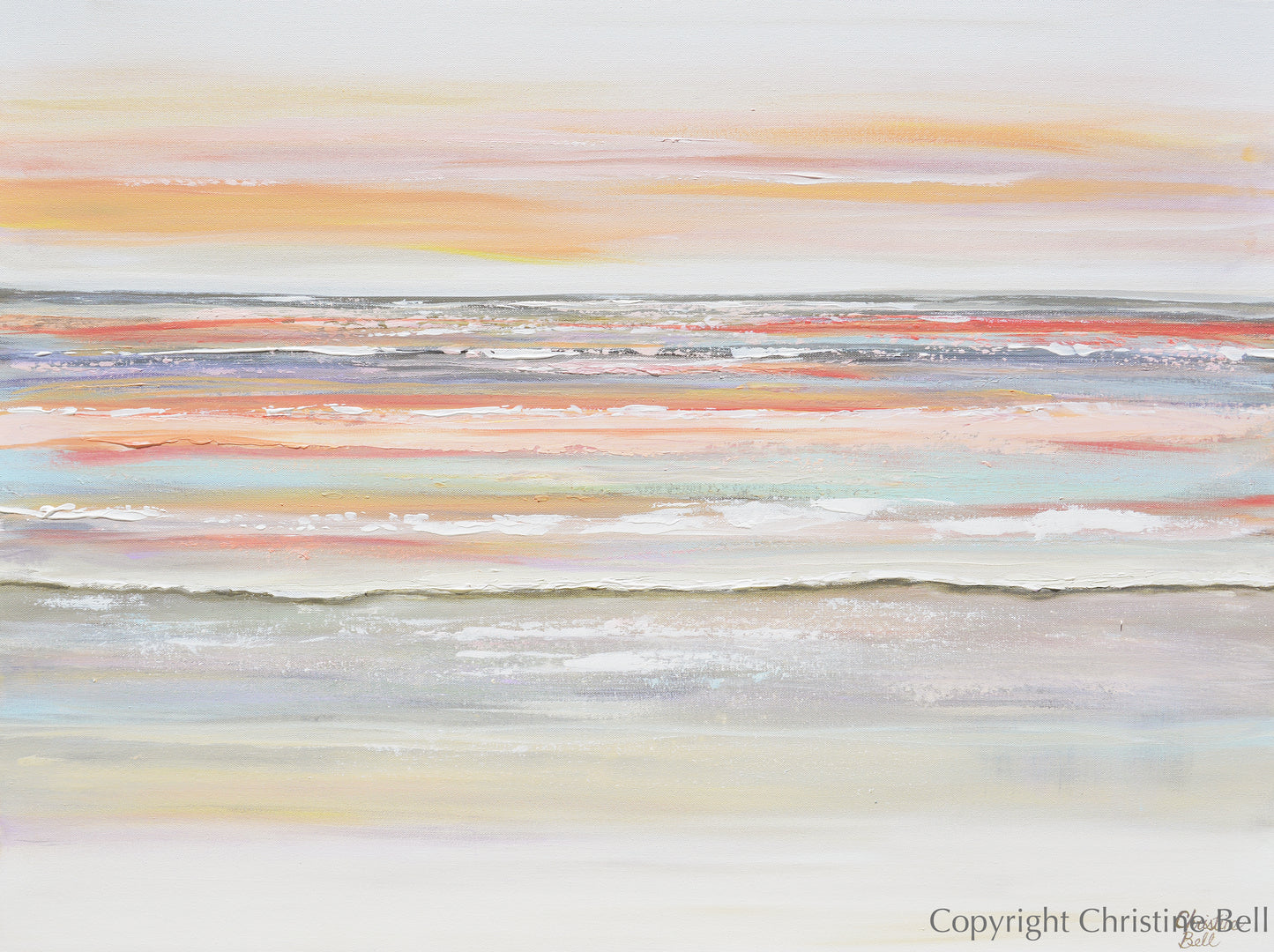 "Tangerine Dreams" ORIGINAL Art Coastal Abstract Painting Coral Pink Grey White Grey Beige Wall Art 40x30"
