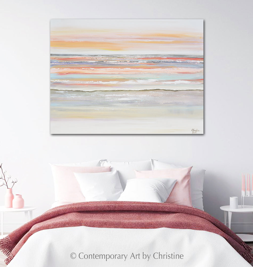 "Tangerine Dreams" ORIGINAL Art Coastal Abstract Painting Coral Pink Grey White Grey Beige Wall Art 40x30"