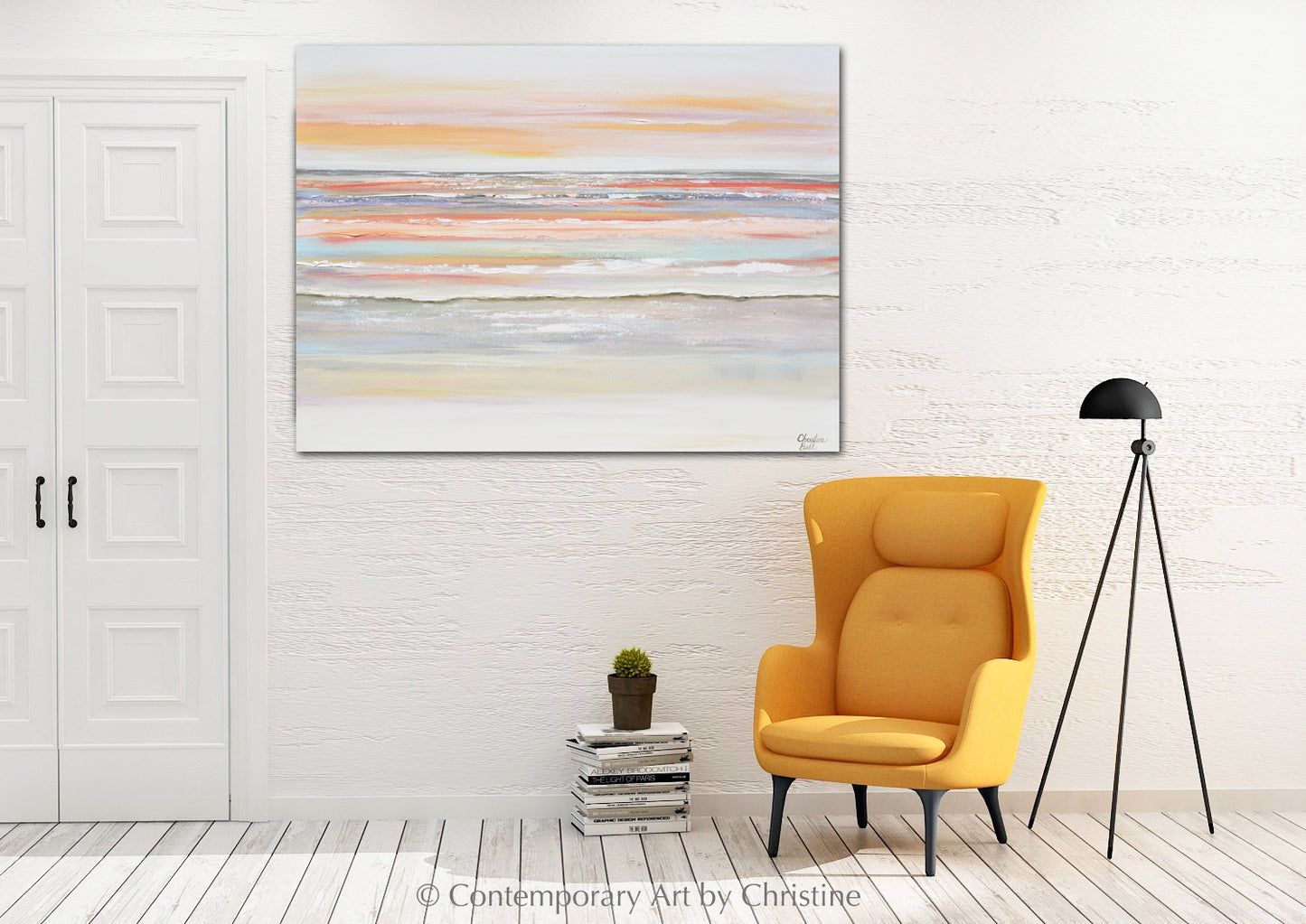 Load image into Gallery viewer, &amp;quot;Tangerine Dreams&amp;quot; ORIGINAL Art Coastal Abstract Painting Coral Pink Grey White Grey Beige Wall Art 40x30&amp;quot;
