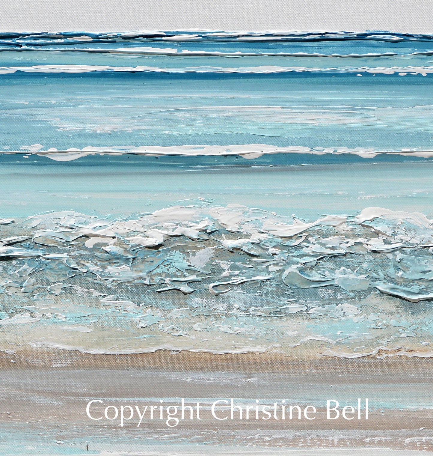 "Whispering Waves" ORIGINAL Art Coastal Abstract Painting Textured Ocean Waves Beach Aqua Blue White 40x30"