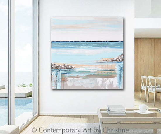 "Coastal Air" ORIGINAL Art Coastal Abstract Painting Blue Green Seascape Expressionistic Ocean Decor 36x36"