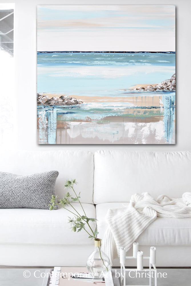 Load image into Gallery viewer, &amp;quot;Coastal Air&amp;quot; GICLEE PRINT Art Coastal Abstract Painting Blue Green Seascape Expressionistic Ocean Decor
