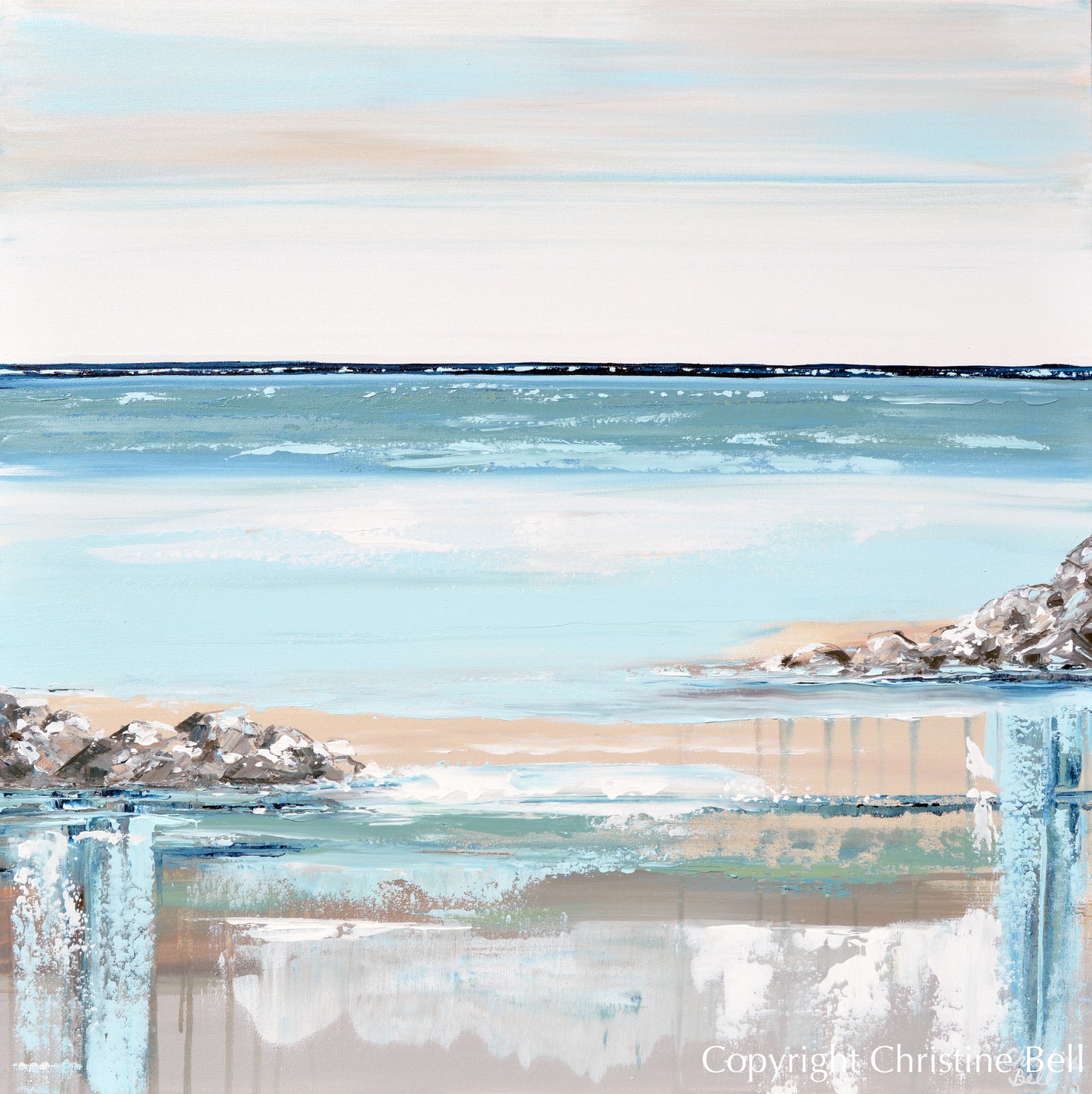 Canvas Art Abstract Painting Seascape Ocean Coastal Blue Wall