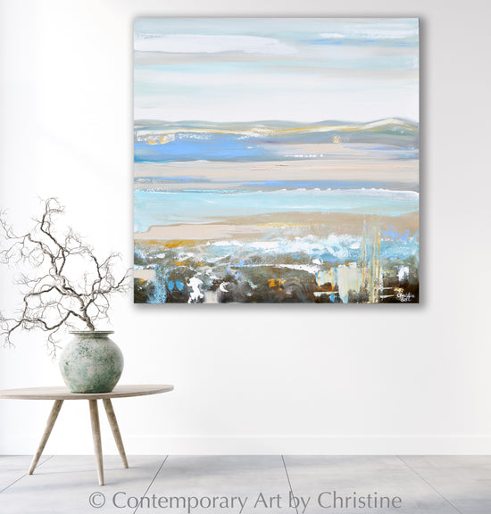 "Desert Springs" ORIGINAL Art Abstract Painting Minimalist Neutral Brown White Beige Grey Light Blue Modern Wall Art 36x36"