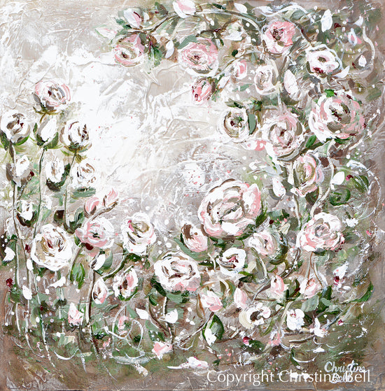 "Petites Fleurs" ORIGINAL Art Abstract Floral Pink Flowers Painting Textured Expressionist Roses Garden Wall Decor 20x20"