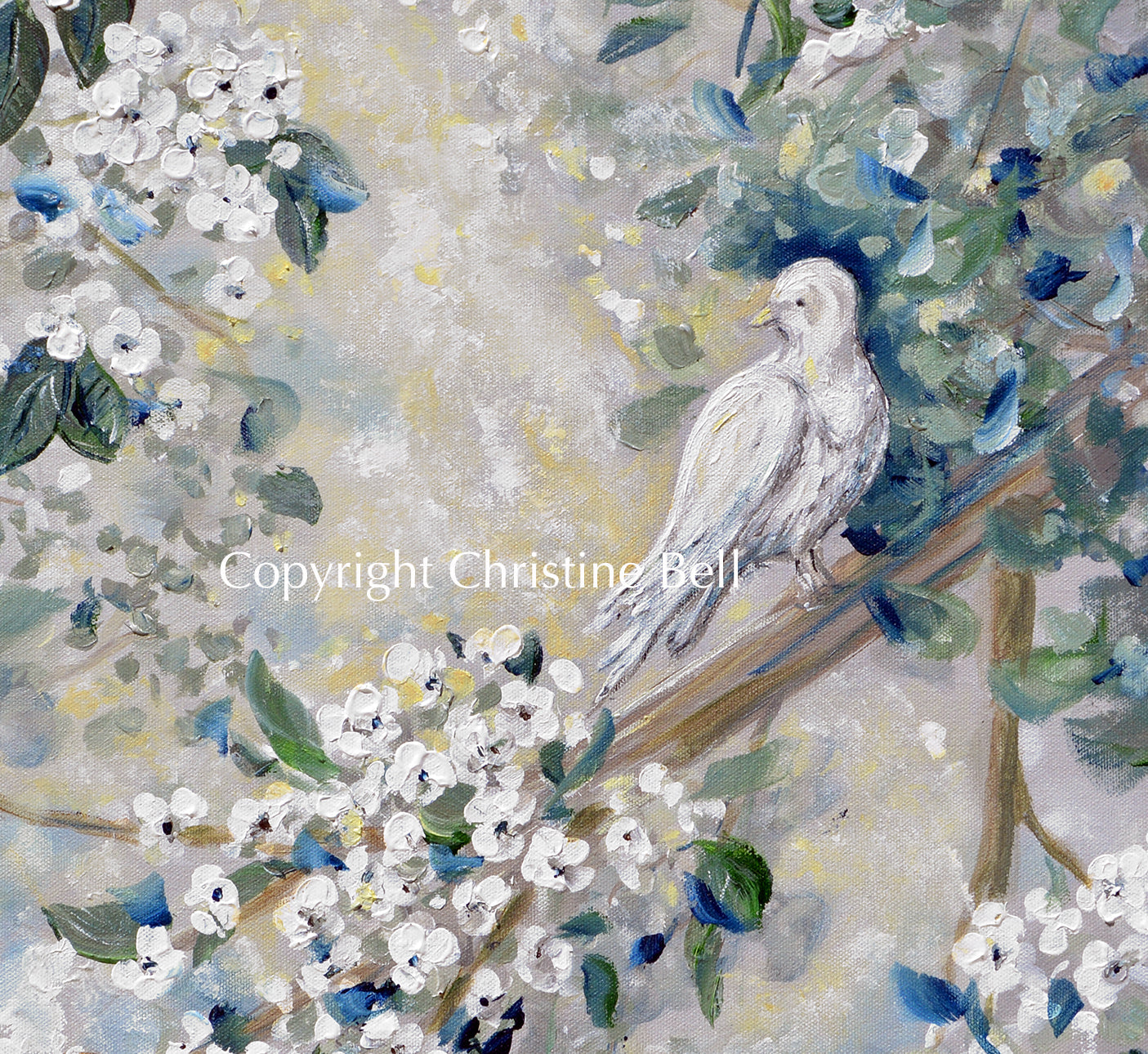 "Pure Peace" SPECIAL RELEASE GICLEE PRINT Art Abstract Floral Flowers Painting White Cherry Blossoms White Dove