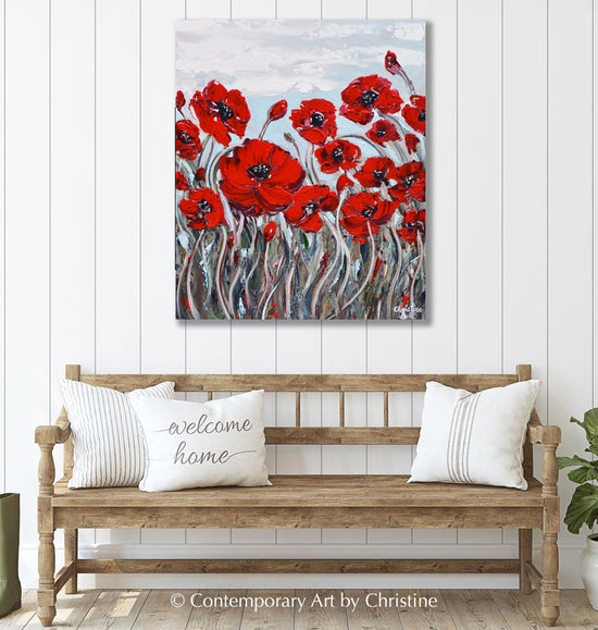 "Blossoming Beauty" ORIGINAL Art Abstract Floral Red Poppy Flowers Painting Textured Poppies Palette Knife Fine Art 20x24"
