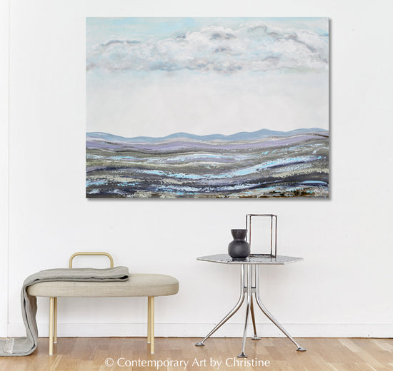 Load image into Gallery viewer, &amp;quot;Lavender Highlands&amp;quot; ORIGINAL Art Abstract Landscape Painting Expressionistic Lavender Clouds Green Meadow Field Trees 40x30&amp;quot;
