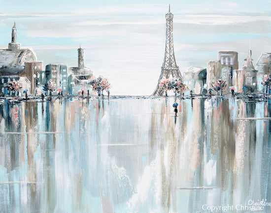 Load image into Gallery viewer, &amp;quot;Bonjour Paris&amp;quot; ORIGINAL Art Paris Painting Eiffel Tower France Romantic Umbrella Modern Cityscape 30x24&amp;quot;

