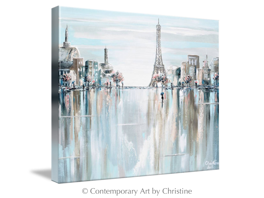 Load image into Gallery viewer, &amp;quot;Bonjour Paris&amp;quot; GICLEE PRINT Art Paris Painting Eiffel Tower France Romantic Umbrella Modern Cityscape
