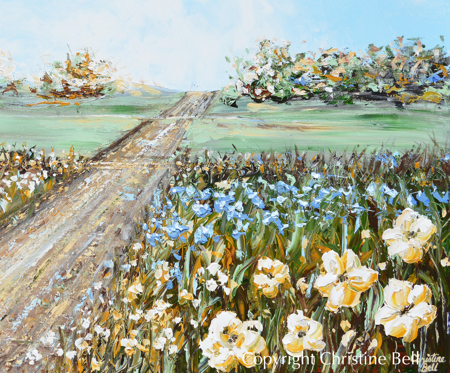 Load image into Gallery viewer, &amp;quot;Journey Down Life&amp;#39;s Beautiful Path&amp;quot; ORIGINAL Art Abstract Landscape Painting Flowers Textured 48x30&amp;quot;
