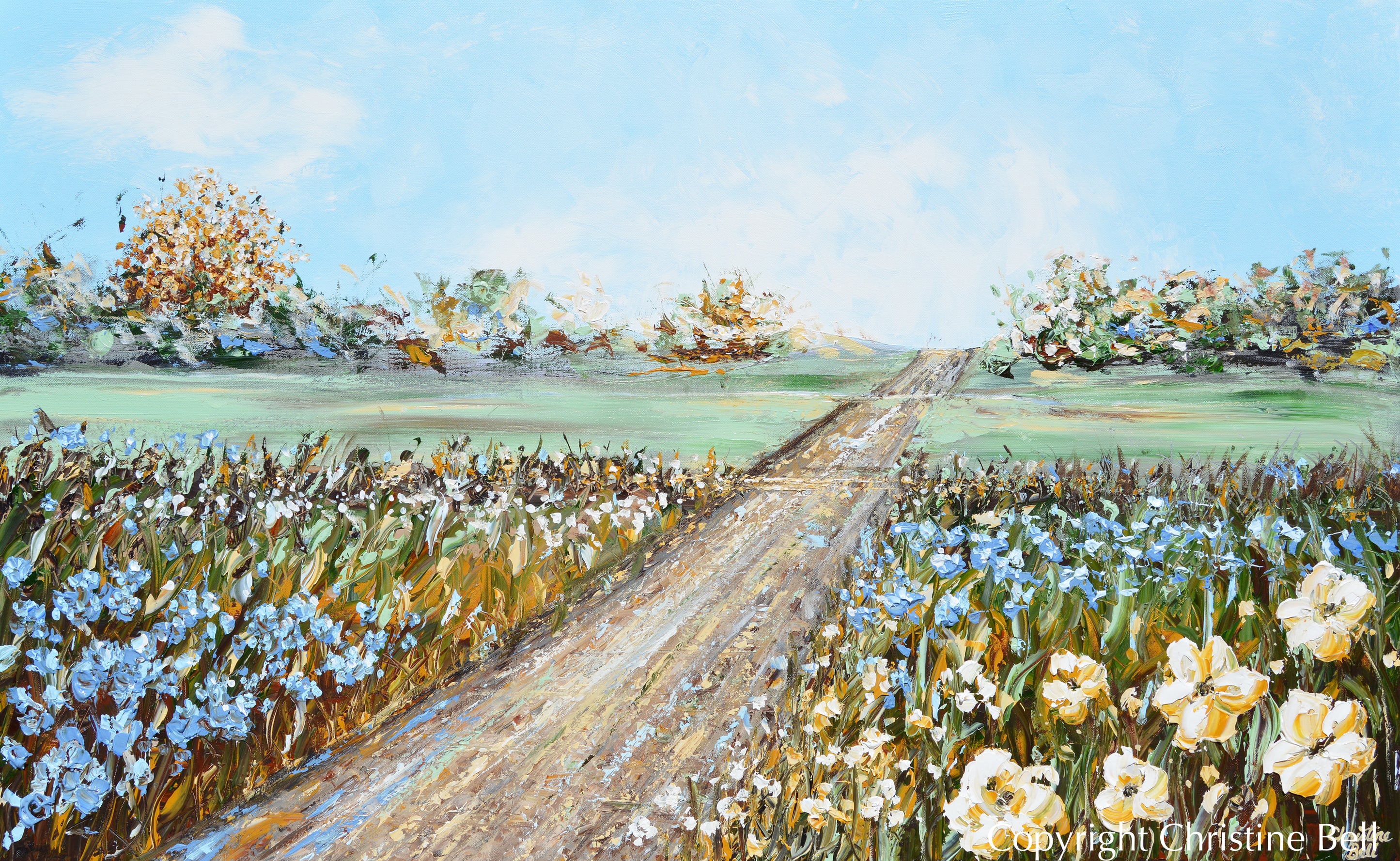 ORIGINAL Art Abstract Painting Flowers Landscape Path Wall Art Blue 48 ...