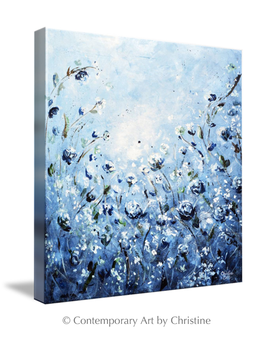 Giclee Print Art Abstract Floral Flower Painting Blue White Canvas Art
