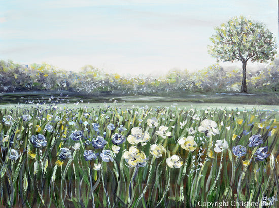 "A Place of Peace" GICLEE PRINT Art Floral Landscape Painting White Flowers Field Tree