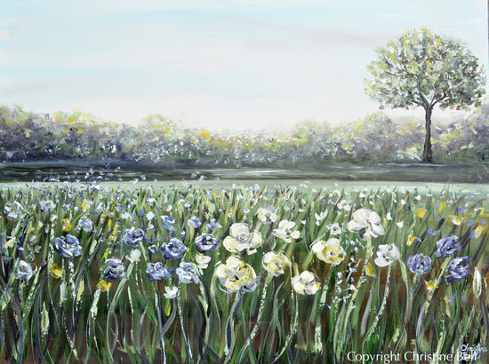 CUSTOM for CANDICE Art Floral Landscape Painting Lake Flowers Field Tree Diptych 2 - 48x36"