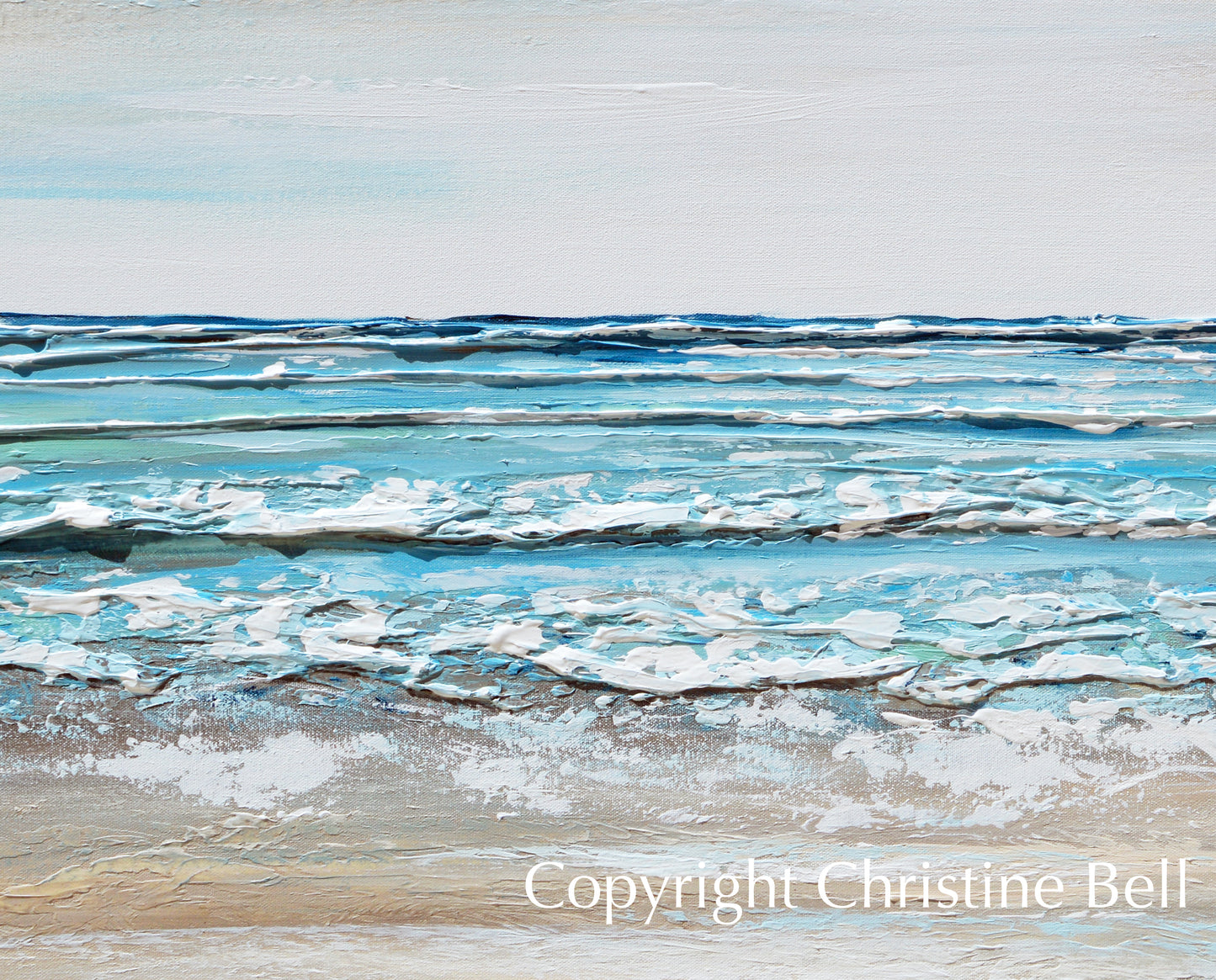 "Float with the Tide" ORIGINAL Art Coastal Abstract Painting Textured Ocean Beach Aqua Blue Beige 40x30"