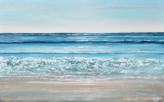 "Sparkling Sea" ORIGINAL Art Coastal Abstract Painting Ocean Textured Waves Blue Beach 48x30"