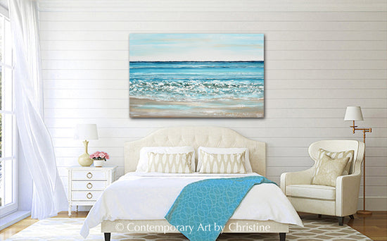 DEPOSIT FOR MERRILL- "At the Seaside" ORIGINAL Art Coastal Abstract Painting Textured Beach Ocean Waves Blue 48x30"