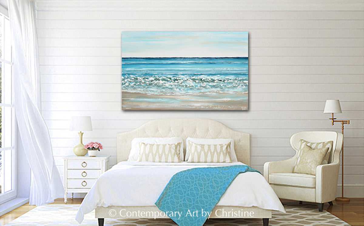 BALANCE FOR MERRILL- "At the Seaside" ORIGINAL Art Coastal Abstract Painting Textured Beach Ocean Waves Blue 48x30"