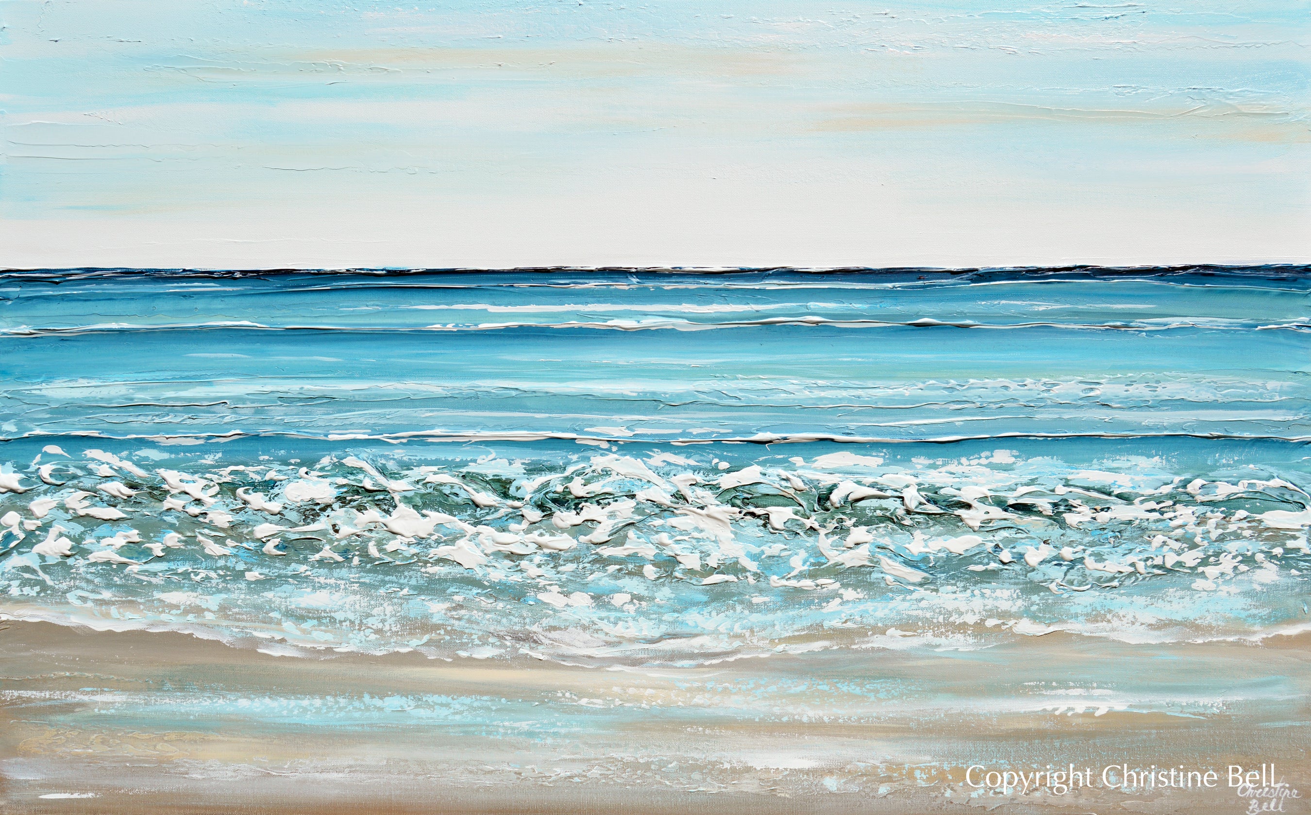 ORIGINAL Abstract Beach Painting Coastal Blue Ocean Art Home Decor ...