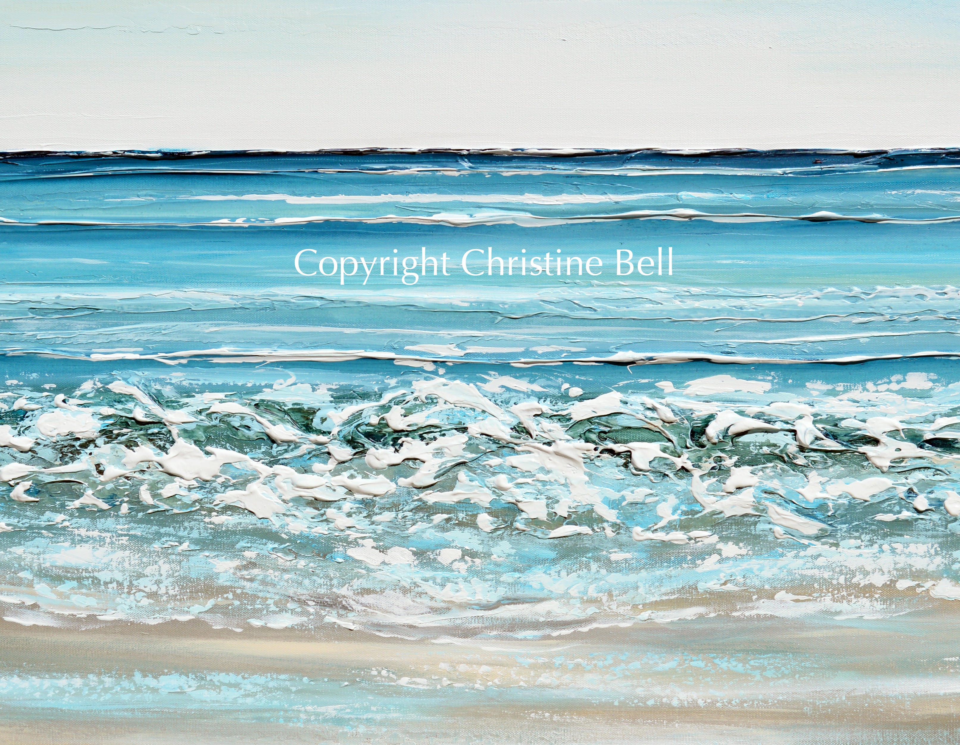 ORIGINAL Abstract Beach Painting Coastal Blue Ocean Art Home Decor ...