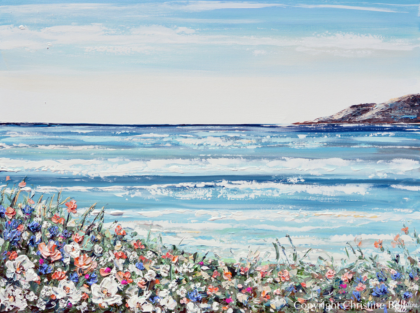 "La Jolla Cove" GICLEE PRINT Art Coastal Abstract Painting Ocean Beach Wildflowers Seascape