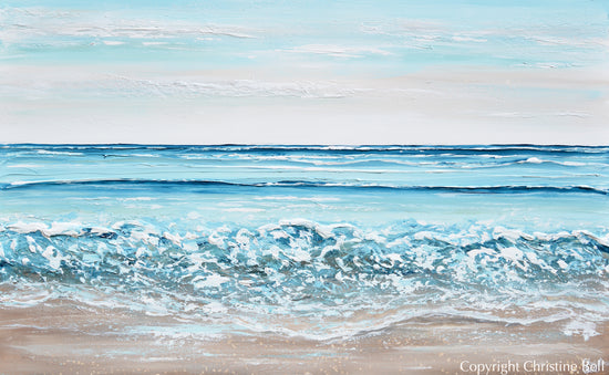 "Seaside Serenity" ORIGINAL Art Coastal Abstract Painting Textured Ocean Waves Blue Beach 48x30"