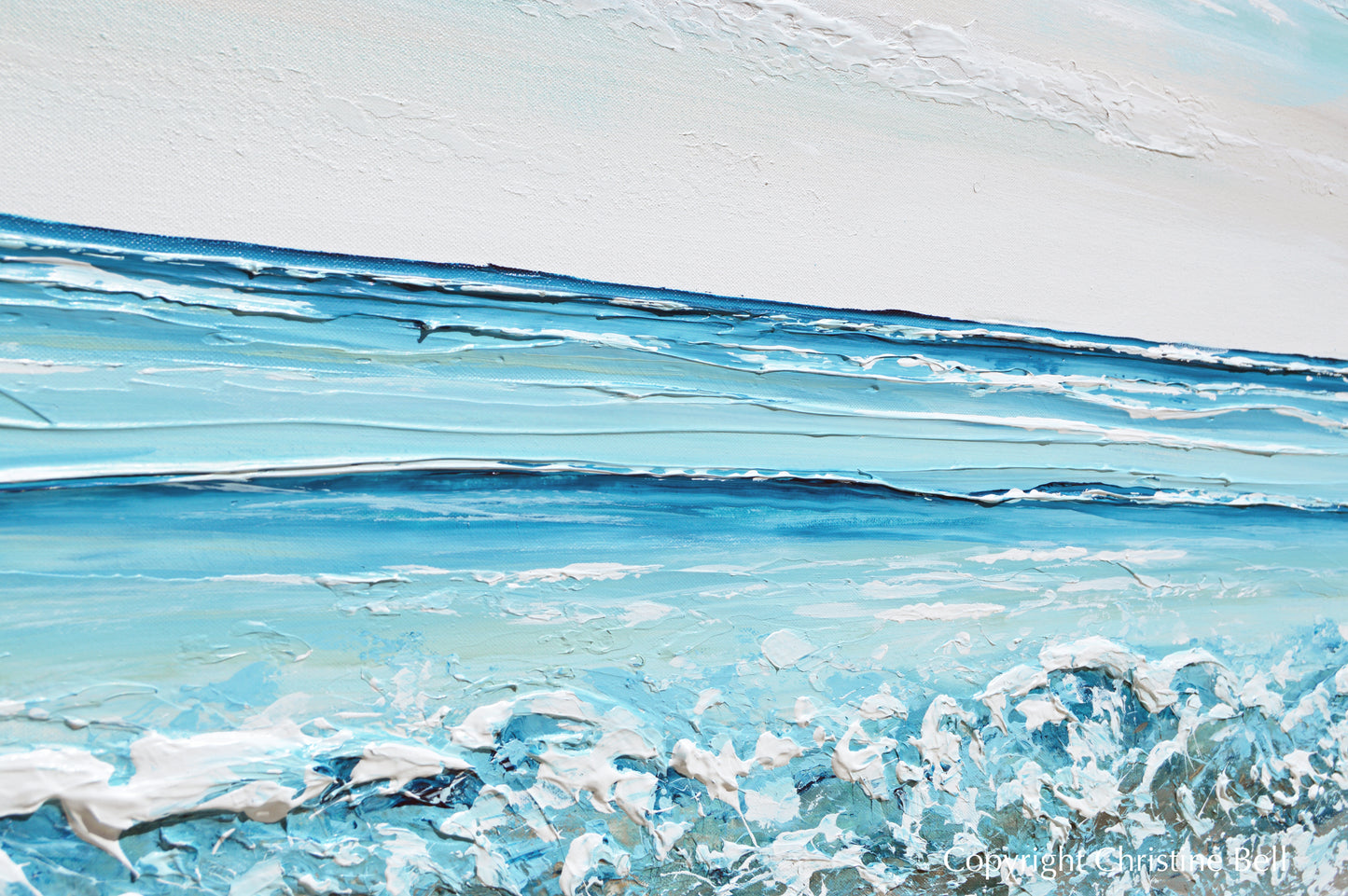 ORIGINAL Abstract Beach Painting Textured Coastal Blue Ocean Art Decor – Contemporary Art by Christine