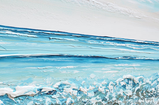 Load image into Gallery viewer, &amp;quot;Seaside Serenity&amp;quot; ORIGINAL Art Coastal Abstract Painting Textured Ocean Waves Blue Beach 48x30&amp;quot;
