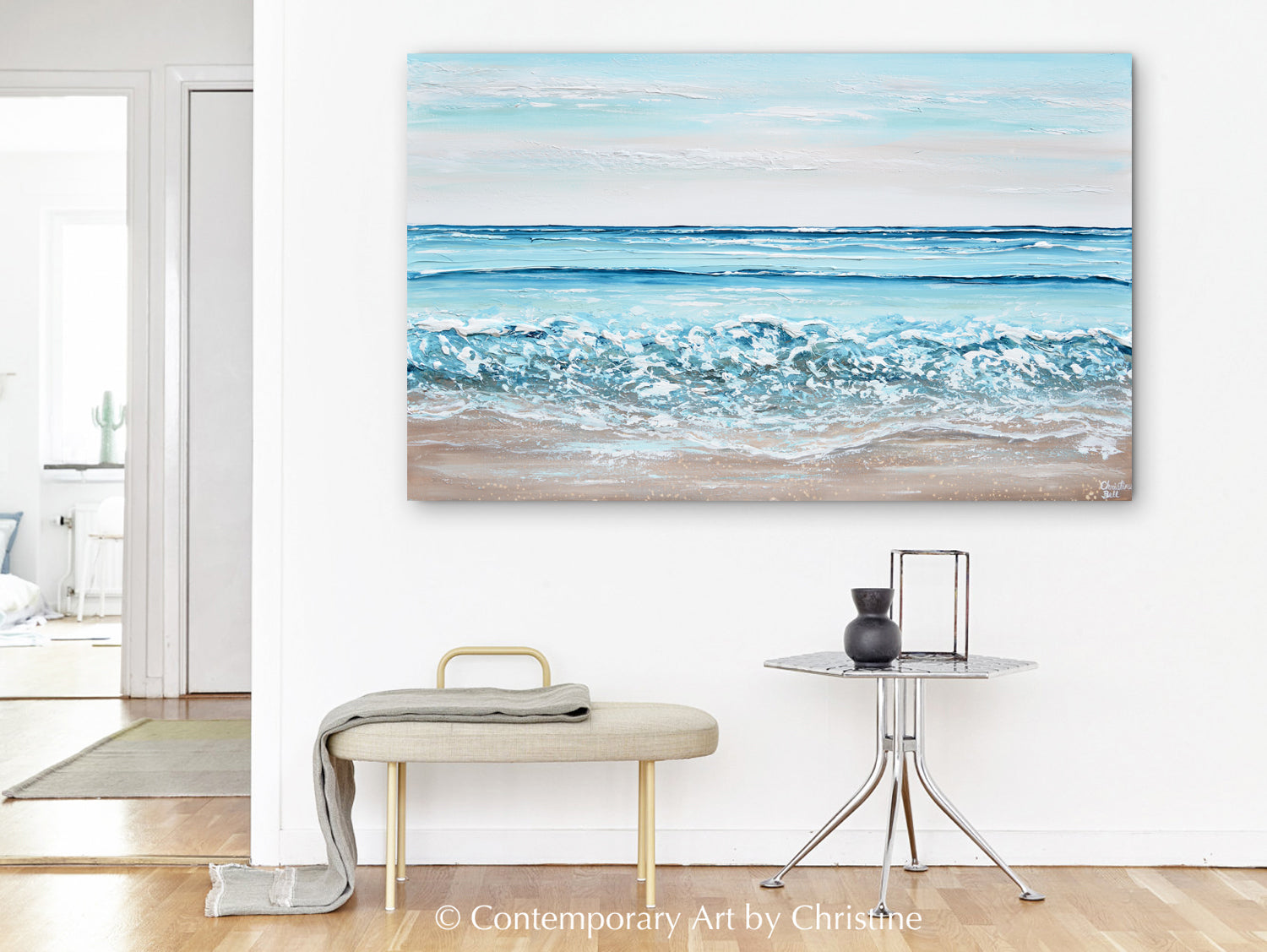 ORIGINAL Abstract Beach Painting Textured Coastal Blue Ocean Art Decor ...