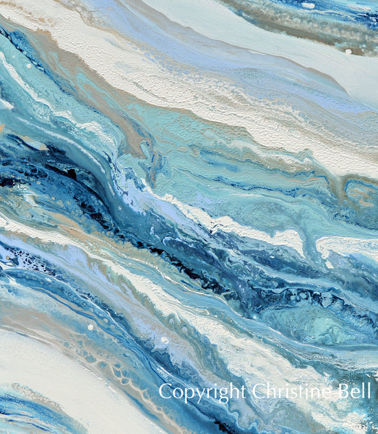"Coastal Melody" ORIGINAL Art Blue White Aqua Coastal Abstract Painting Marbled Coastal Wall Art 36x36"