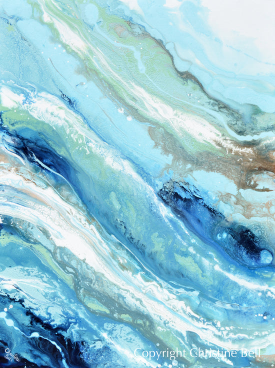 "Pacific Blue II" GICLEE PRINT Art Blue White Turquoise Coastal Abstract Painting Horizontal Wall Art