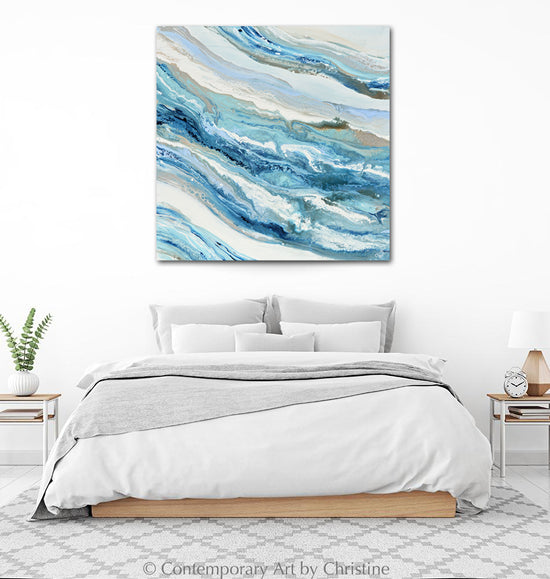 Load image into Gallery viewer, &amp;quot;Coastal Melody&amp;quot; GICLEE PRINT Art Blue White Aqua Coastal Abstract Painting Marbled Coastal Wall Art
