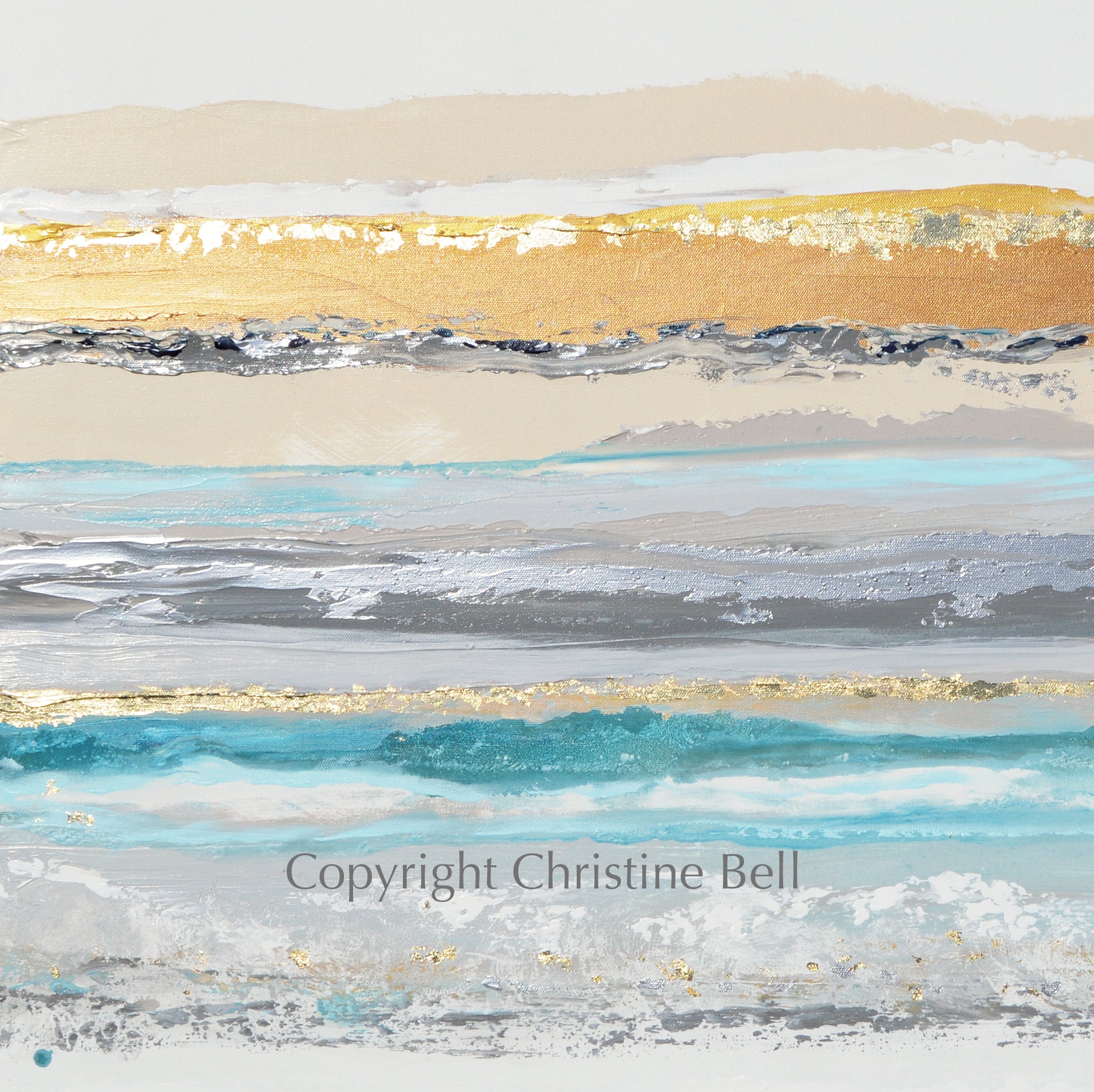 ORIGINAL Art Blue White Coastal Abstract Painting Gold Leaf Home Decor ...