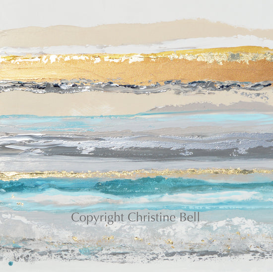 "Reflective Thoughts" ORIGINAL Art Coastal Abstract Painting Aqua Blue White Gold Leaf Wall Art 40x40"