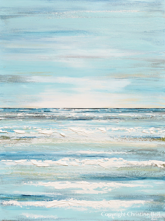 "Upon the Waves" ORIGINAL Art Coastal Abstract Painting Textured Light Aqua Blue Teal White 30x40"