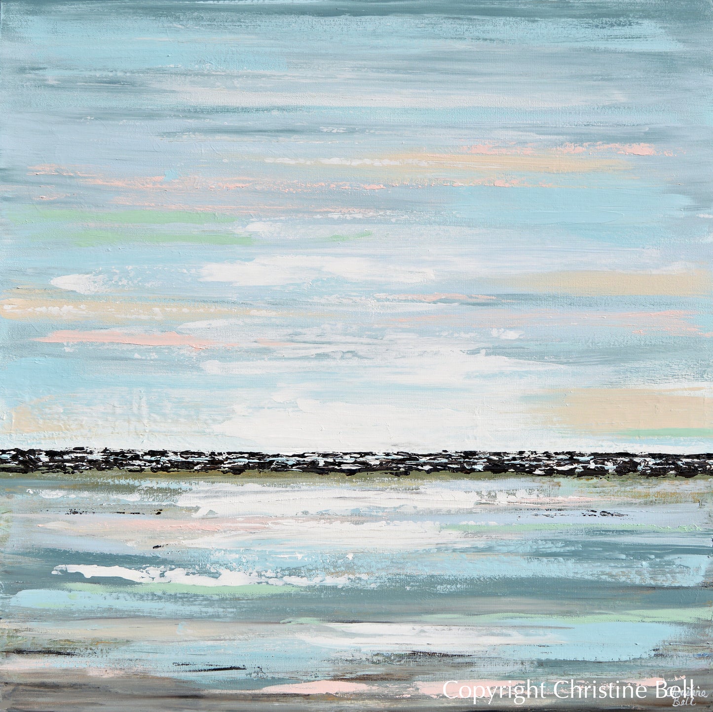 "Chase Away the Blues" ORIGINAL Art Coastal Abstract Painting Textured Light Blue Horizon Modern 36x36""