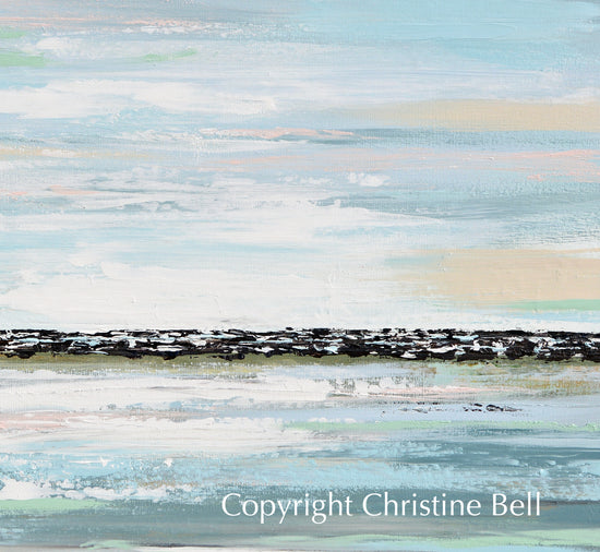 "Chase Away the Blues" ORIGINAL Art Coastal Abstract Painting Textured Light Blue Horizon Modern 36x36""