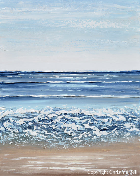 "The Solace of the Sea" ORIGINAL Art Coastal Abstract Painting Textured Ocean Waves Blue Beach 24x30"
