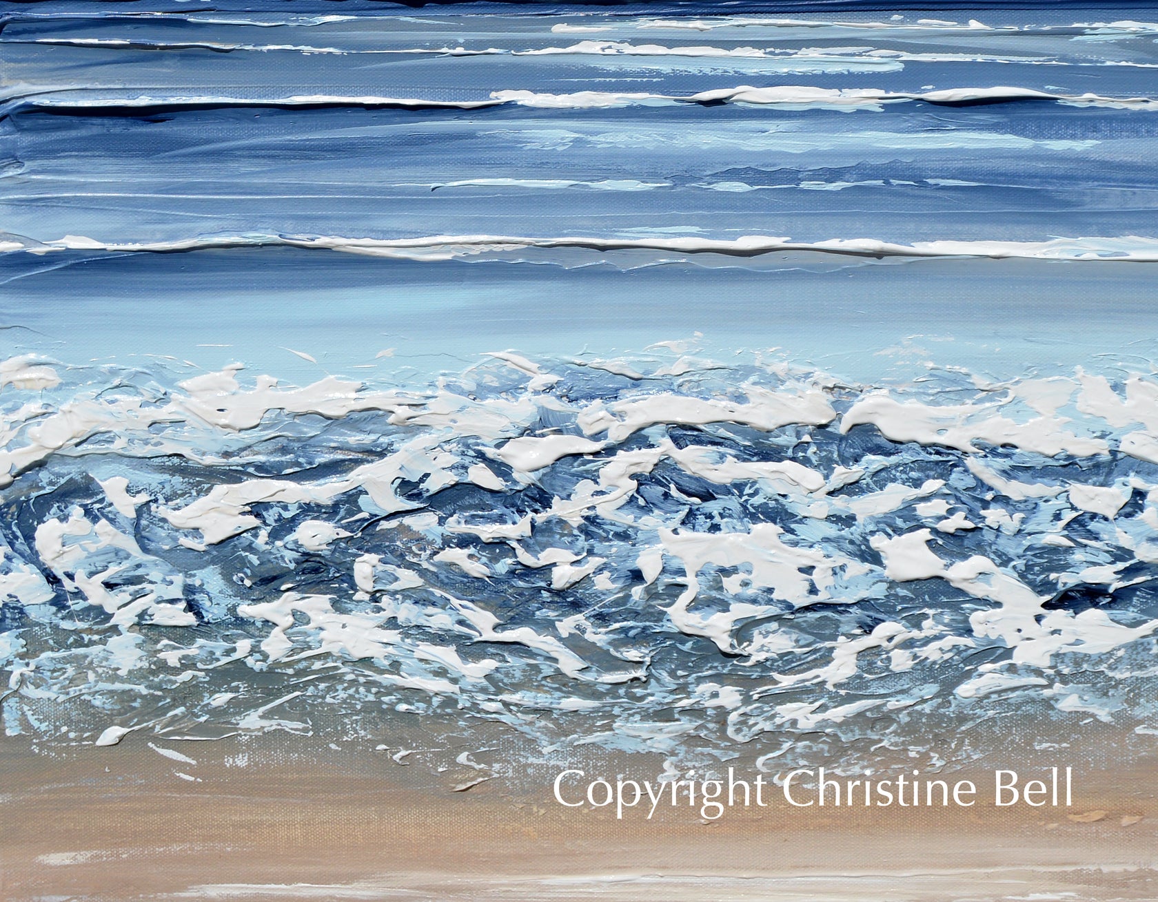 ORIGINAL Abstract Beach Painting Textured Coastal Blue Ocean Art Decor ...