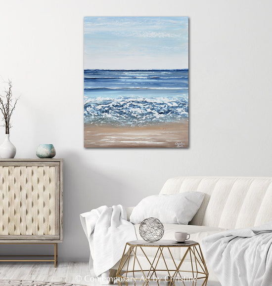 Load image into Gallery viewer, &amp;quot;The Solace of the Sea&amp;quot; ORIGINAL Art Coastal Abstract Painting Textured Ocean Waves Blue Beach 24x30&amp;quot;
