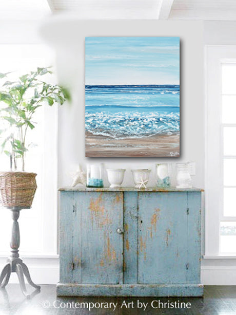 Load image into Gallery viewer, &amp;quot;Sapphire Waves&amp;quot; GICLEE PRINT Art Coastal Abstract Painting Textured Ocean Waves Beach Turquoise Blue
