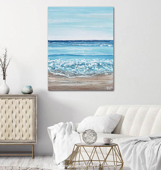 "Sapphire Waves" GICLEE PRINT Art Coastal Abstract Painting Textured Ocean Waves Beach Turquoise Blue