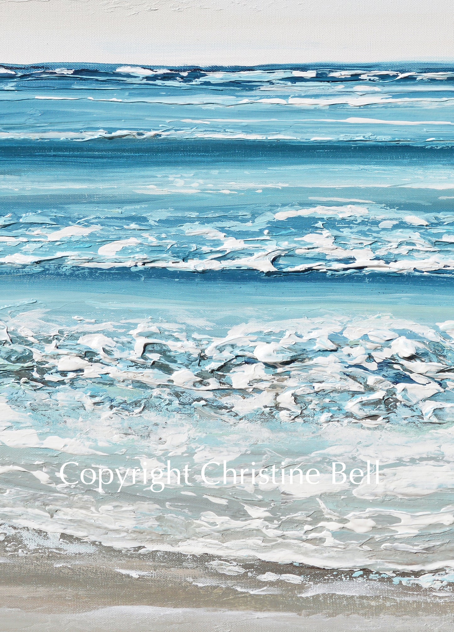 Load image into Gallery viewer, &amp;quot;Sand, Sea and Serenity&amp;quot; ORIGINAL Art Coastal Abstract Painting Textured Ocean Waves Beach Turquoise Blue Beige 40x30&amp;quot;
