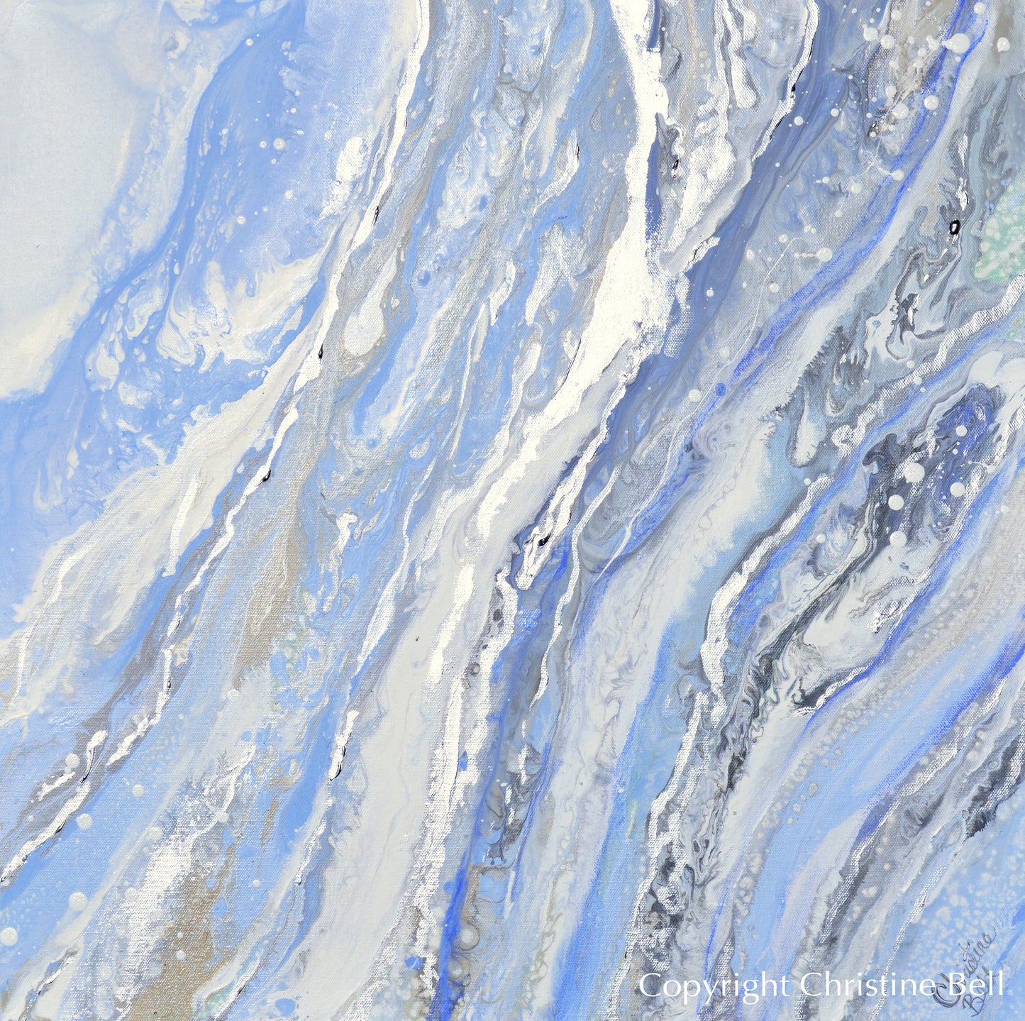 "Sea Dreams" ORIGINAL Art Powder Blue White Coastal Abstract Painting Marbled Coastal Wall Art 24x24"
