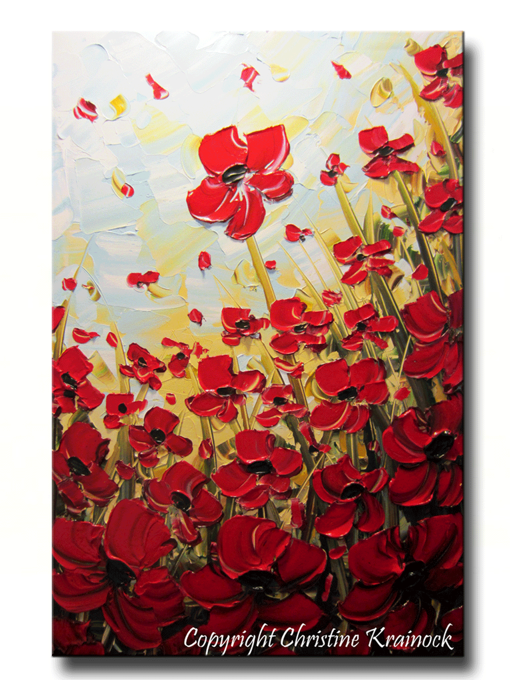 ORIGINAL Art Abstract Painting Red Poppies Painting Textured Poppy Flowers Paintings Spring - Christine Krainock Art - Contemporary Art by Christine - 1