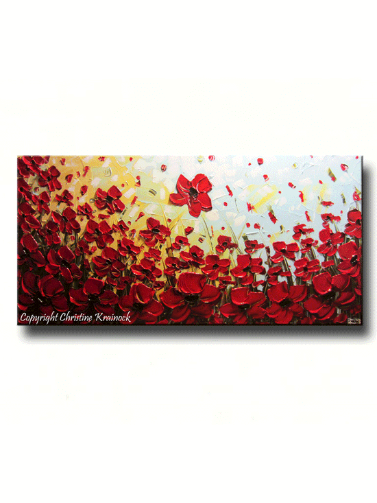 ORIGINAL Art Abstract Painting Red Poppy Flowers Large Textured Landscape Summer Poppies Art - Christine Krainock Art - Contemporary Art by Christine - 1
