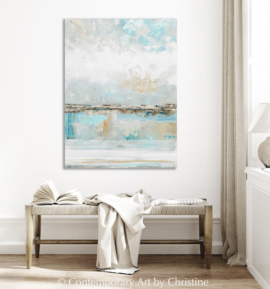 Load image into Gallery viewer, &amp;quot;Peace and Hope&amp;quot; GICLEE PRINT Art Coastal Abstract Painting Light Aqua Blue White Grey Minimalist Wall Art
