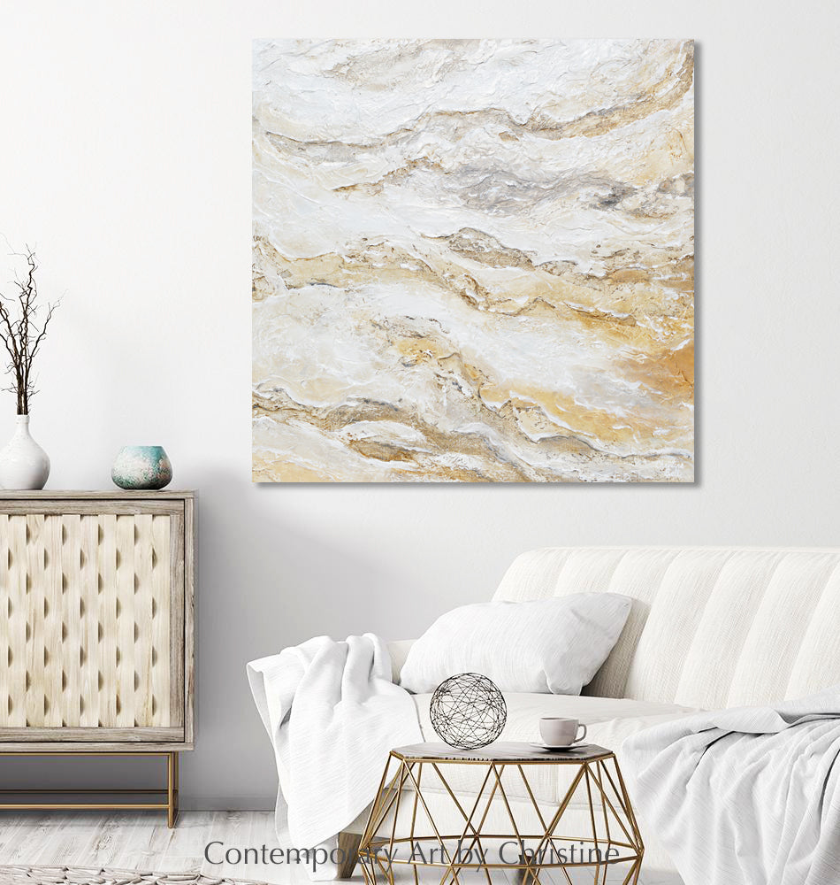 Load image into Gallery viewer, &amp;quot;Unbreakable&amp;quot; ORIGINAL Art Neutral Textured Abstract Painting White Beige Grey Taupe Stone Marble 36x36&amp;quot;
