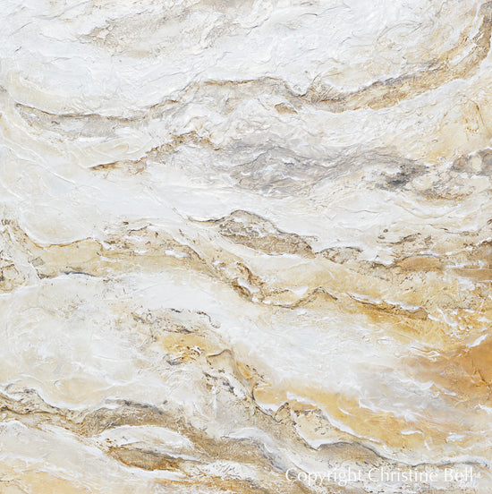 "Unbreakable" ORIGINAL Art Neutral Textured Abstract Painting White Beige Grey Taupe Stone Marble 36x36"